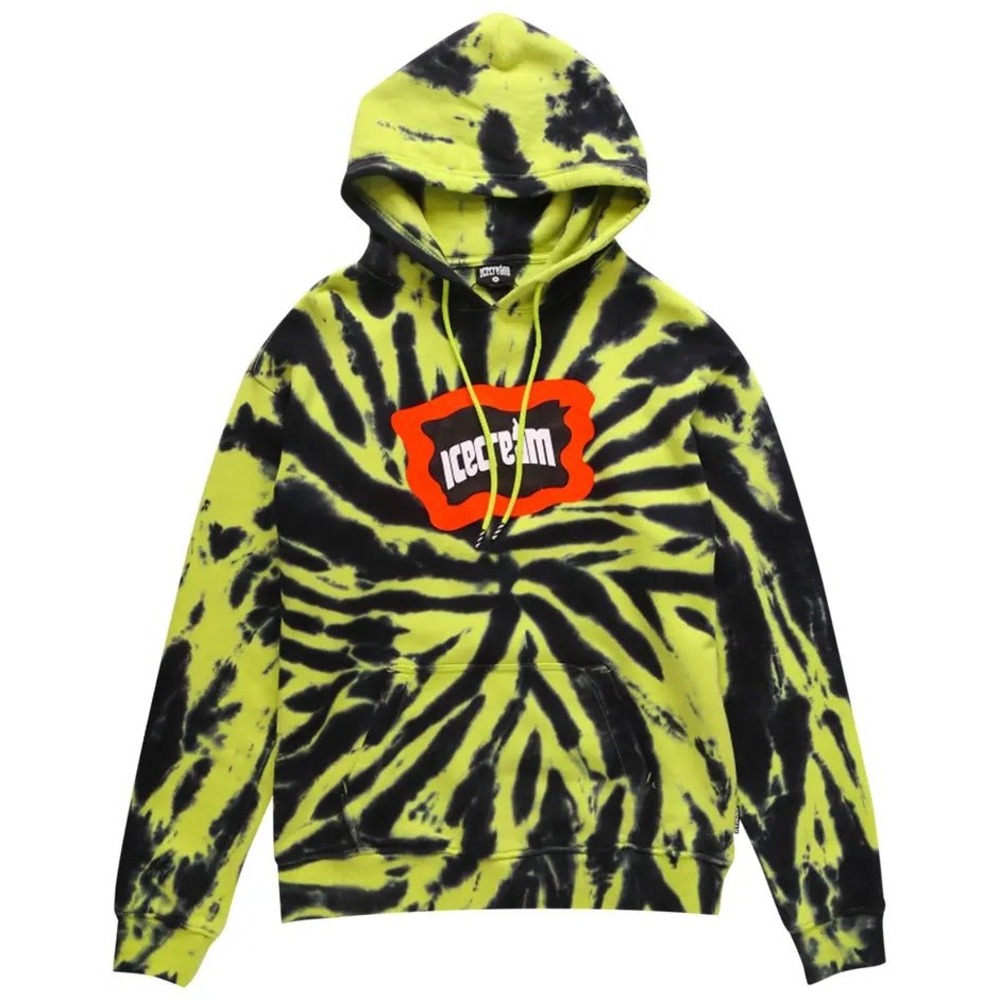 Icecream Tie Dye Swirl Stone Hoodie Yellow Black Graphic‎ Print Sweatshirt XL